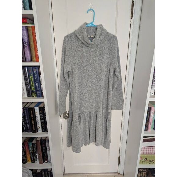 Anthropologie Moth Gray Knit Eira Turtleneck Sweater Dress - Size XL - Picture 1 of 9
